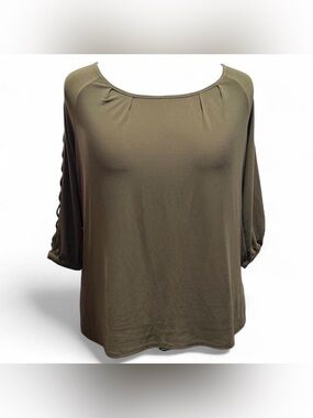 G Collection Women's Olive Green Top with Lattice Sleeves